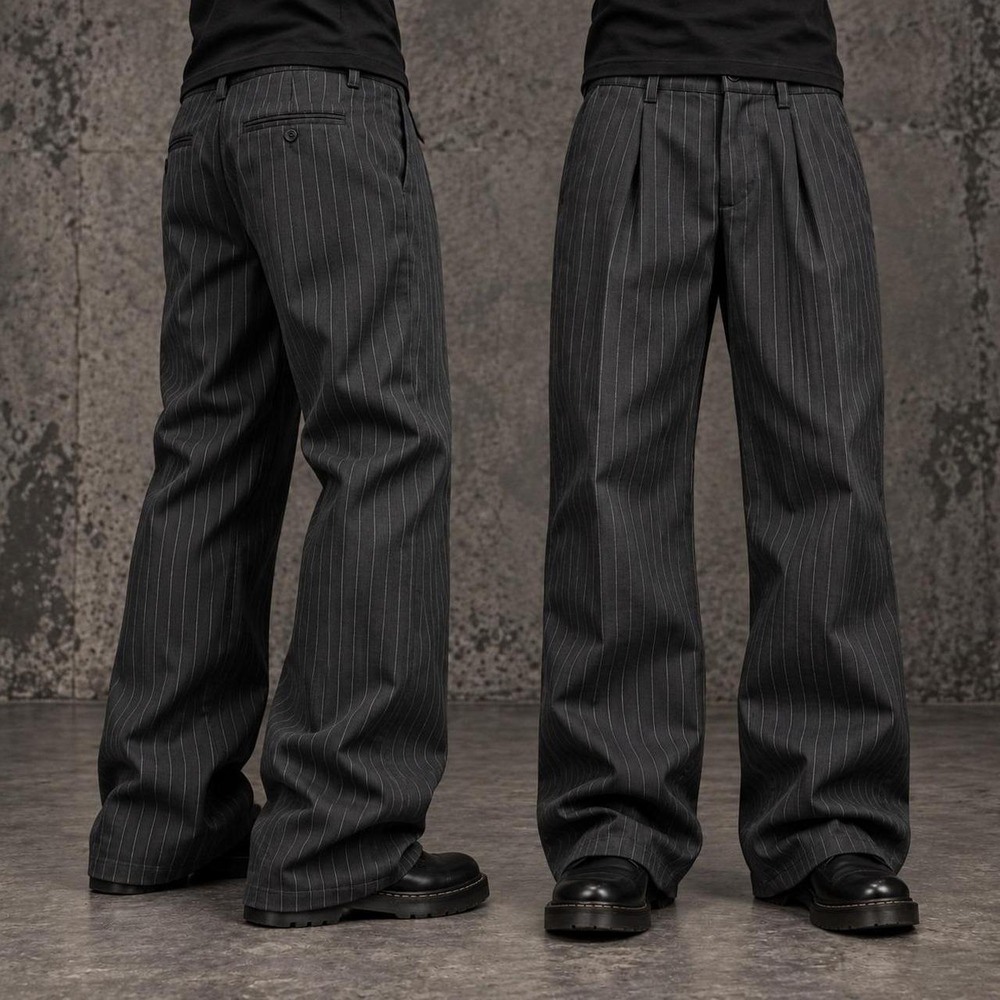 32x32 Black Pinstripe Baggy Wide Leg Dress Pants Men's